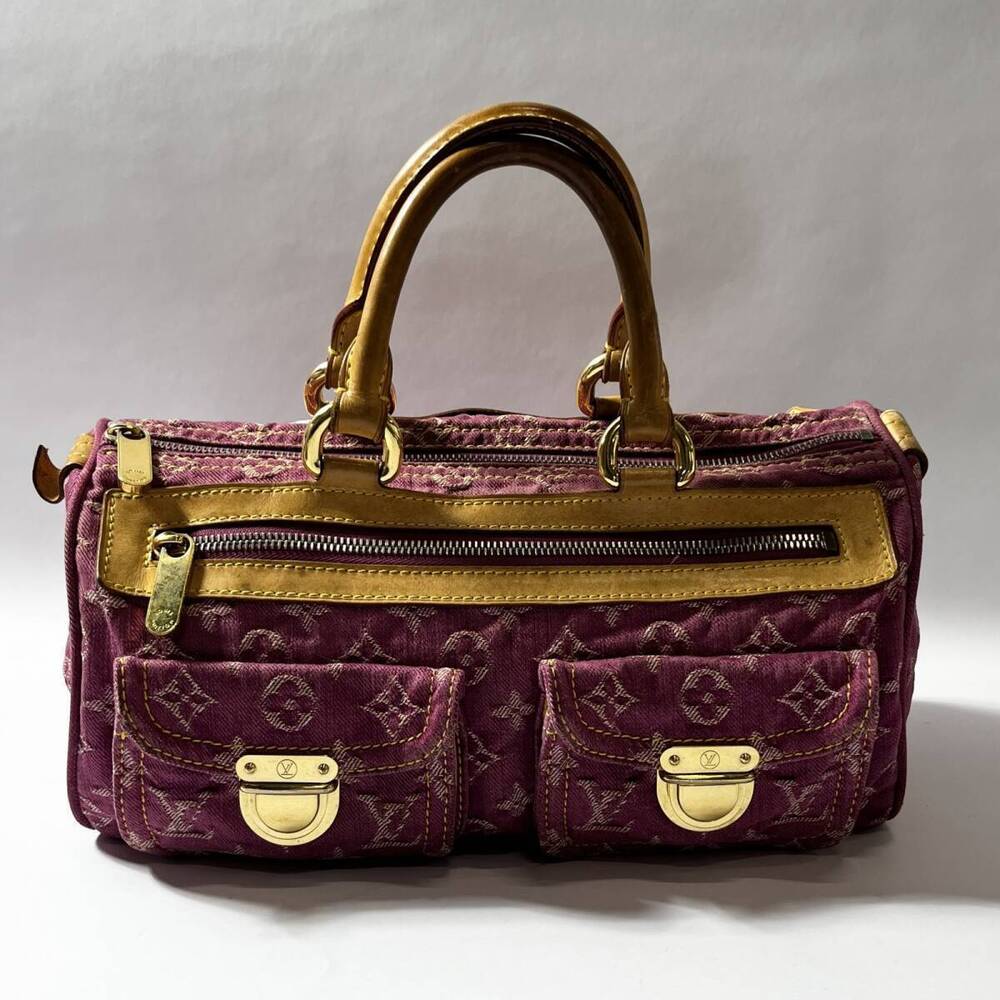Louis Vuitton Monogram Denim Neo Speedy Fuschia Pink Handbag Boston